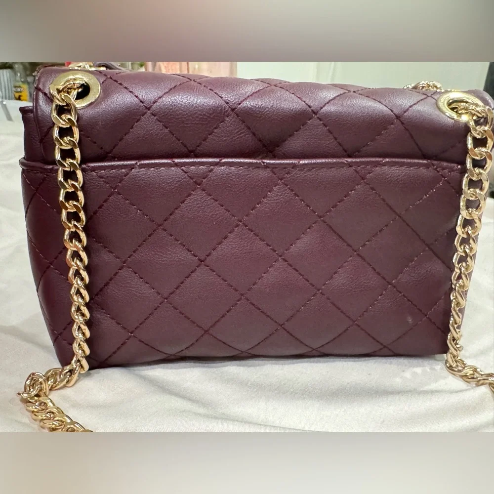 INC International Concepts Quilted Burgundy Crossbody with Gold Chain - Picture 6 of 10